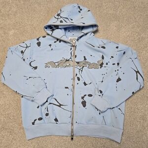 Named Collective Blue Full Zip Hoodie S/M Gray Paint Splatter Graphic Streetwear